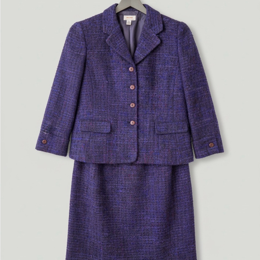 Talbots Purple Tweed Blazer and Skirt Suit